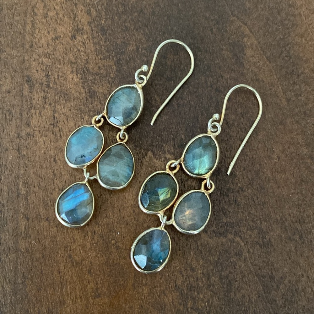 Gold Moonstone Dangle Earrings - image 1